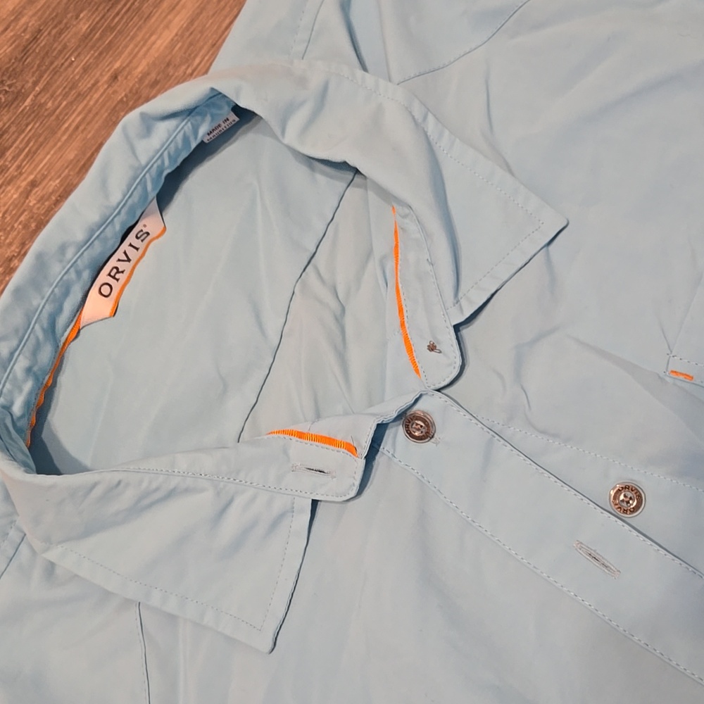 Orvis Light Blue Nylon All Weather Shirt Sz XL - Picture 2 of 3